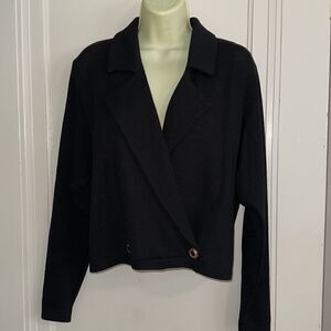 St. John by Marie Gray black knit double breasted cropped jacket